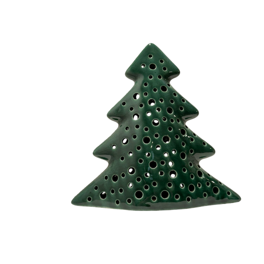 ceramic green Christmas tree shaped candle holder