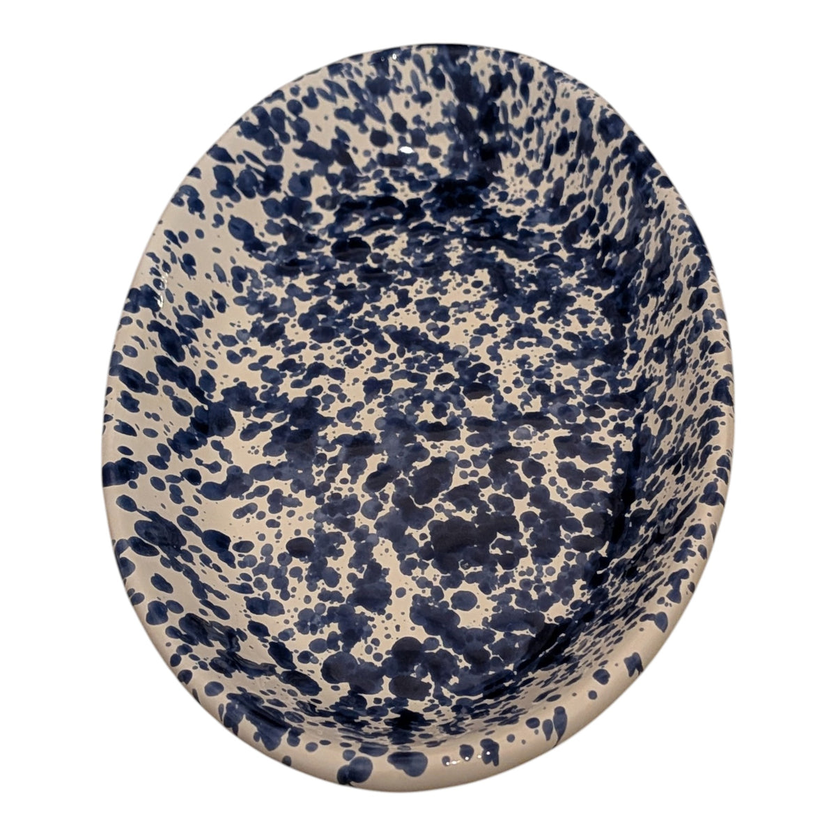 Handmade Ceramic Small Serving Plate - Blue Splatter, Oval, 12 cm