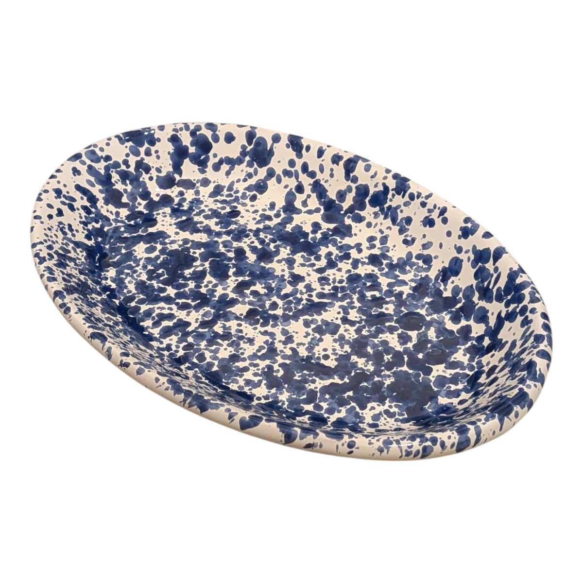 Handmade Ceramic Small Serving Plate - Blue Splatter, Oval, 12 cm