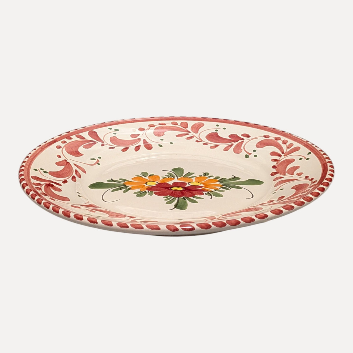 Handmade Ceramic Plate - Red Floral Design, 20 cm
