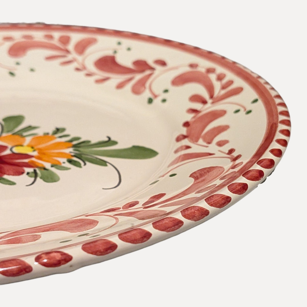 Handmade Ceramic Plate - Red Floral Design, 20 cm
