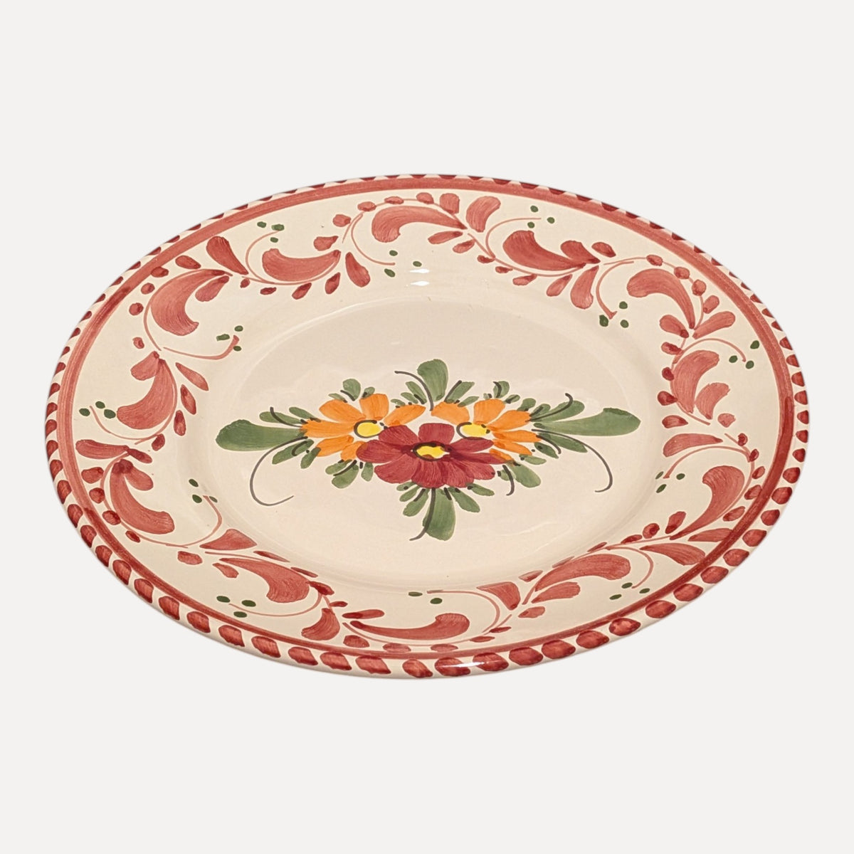 Handmade Ceramic Plate - Red Floral Design, 20 cm