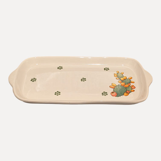 Handmade Rectangular Ceramic Serving Plate - Prickly Pear, 32 cm