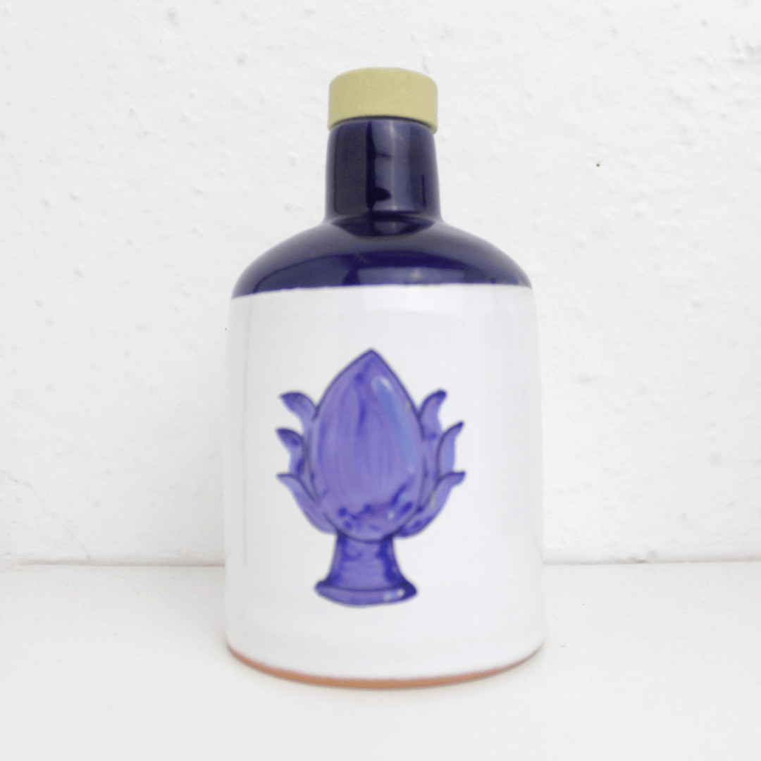 purple handmade ceramic bottle from puglia