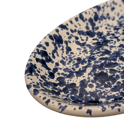 Handmade Ceramic Small Serving Plate - Blue Splatter, Oval, 12 cm