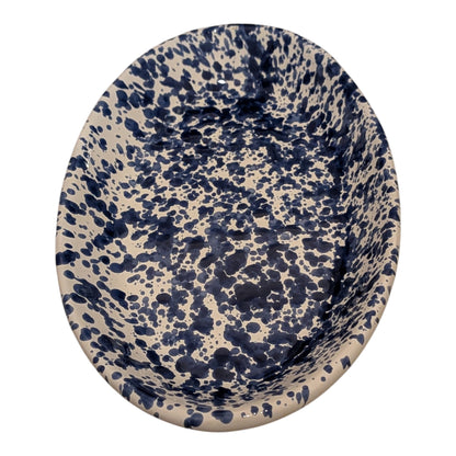 Handmade Ceramic Small Serving Plate - Blue Splatter, Oval, 12 cm