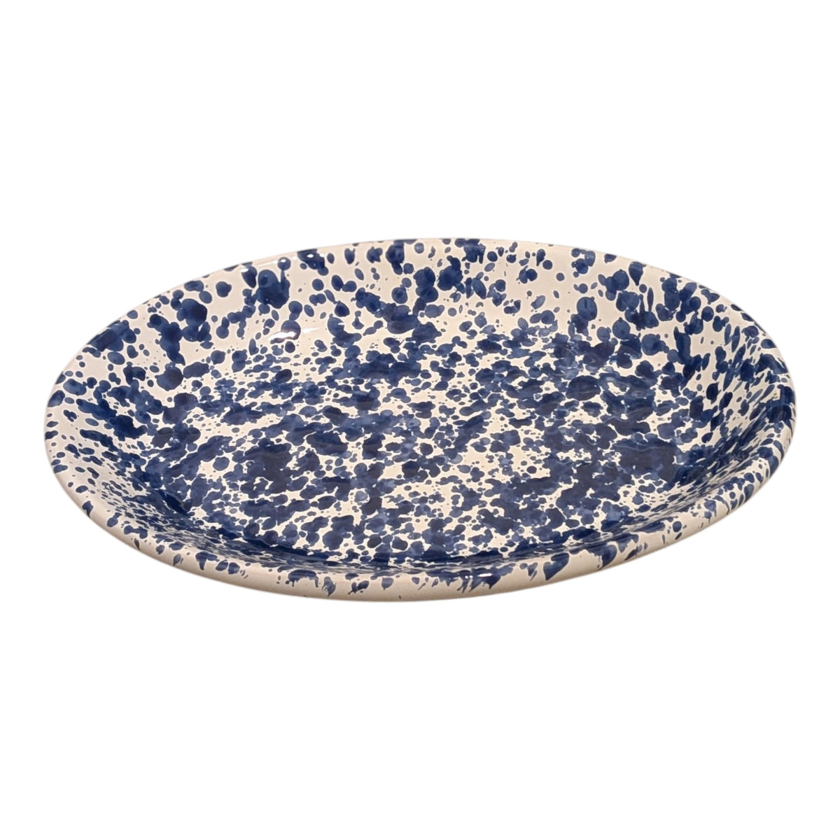 Handmade Ceramic Small Serving Plate - Blue Splatter, Oval, 12 cm