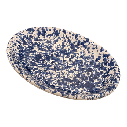 Handmade Ceramic Small Serving Plate - Blue Splatter, Oval, 12 cm