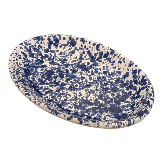 Handmade Ceramic Small Serving Plate - Blue Splatter, Oval, 12 cm