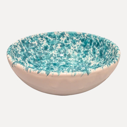 Handmade Ceramic Medium Bowl - Turquoise Splatter, 16 cm