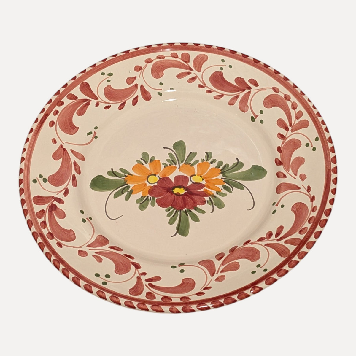 Handmade Ceramic Plate - Red Floral Design, 20 cm