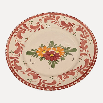 Handmade Ceramic Plate - Red Floral Design, 20 cm