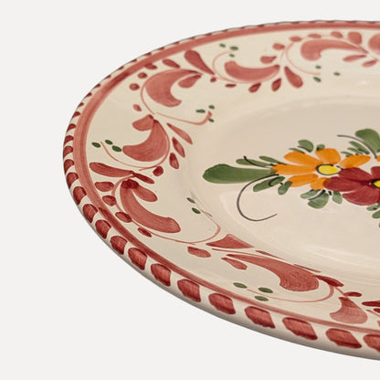 Handmade Ceramic Plate - Red Floral Design, 20 cm