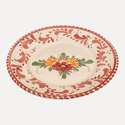 Handmade Ceramic Plate - Red Floral Design, 20 cm
