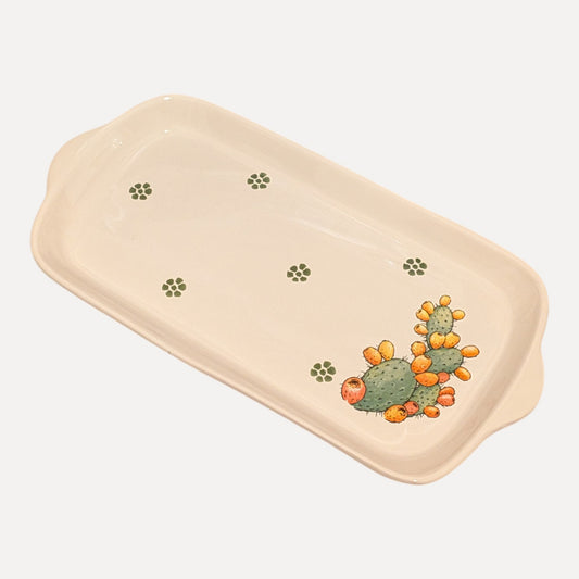 Handmade Rectangular Ceramic Serving Plate - Prickly Pear, 32 cm