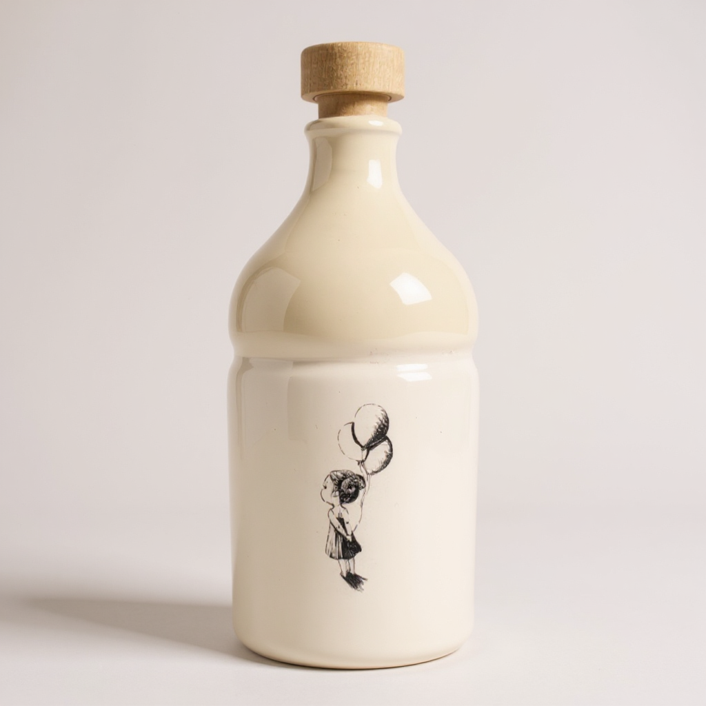 ceramic bottle with a balloon design in the white background