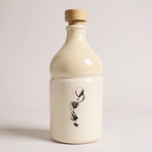 ceramic bottle with a balloon design in the white background