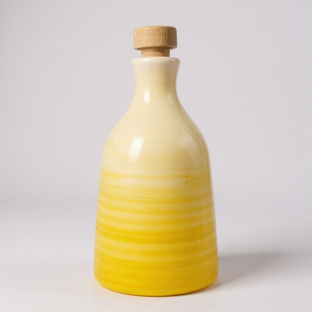 ceramic bottle in gradient yellow in a white background