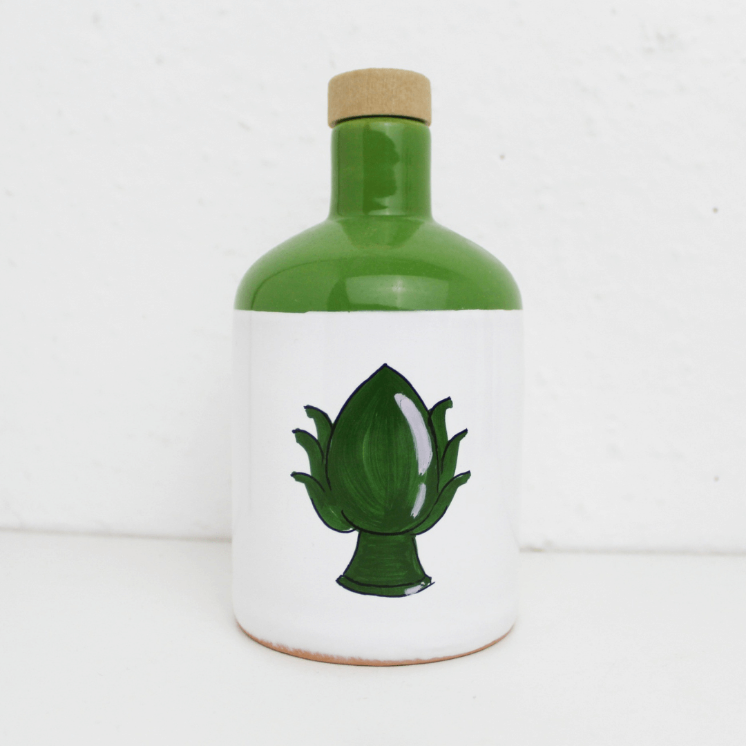 green handmade ceramic bottle from puglia 